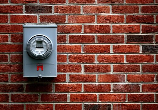 Smart electricity meter attached to a red brick wall