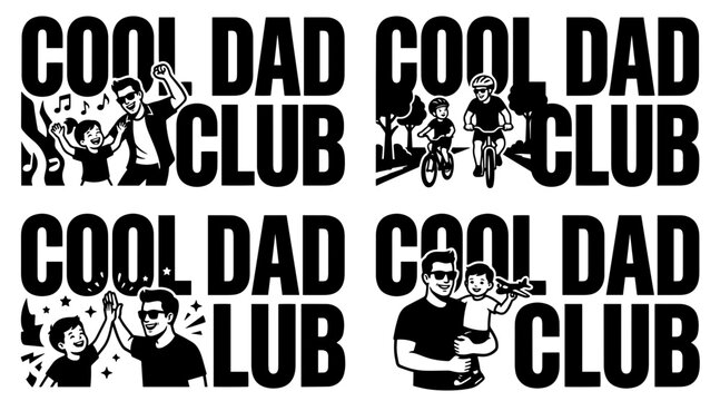 Cool Dad Club Typography with Illustrations of Fathers and Children