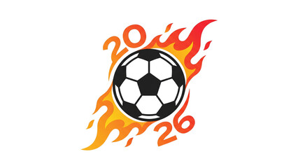 Fototapeta premium Flat vector 2026 soccer ball with burning flames logo design isolated on white background