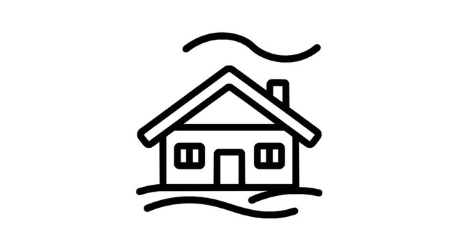 House icon with wind and water waves, flood and storm damage concept