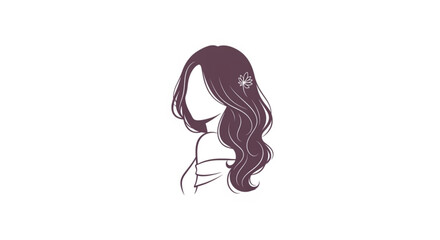 Elegant Woman Silhouette with Long Wavy Hair and Flower Purple Logo © GONYONG