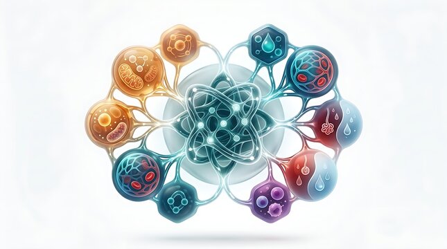 Holistic metabolism and cellular biology infographic elements
