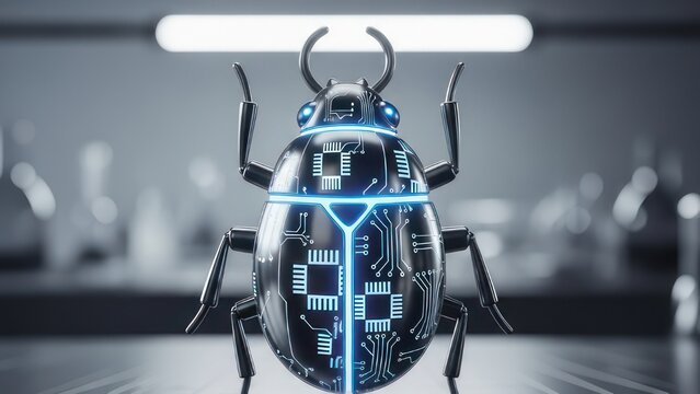 Futuristic Robotic Beetle with Glowing Circuitry