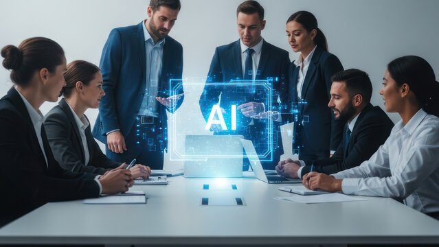 Business Team Collaborating on AI Technology