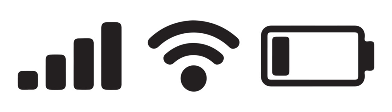 Status bar icons including cellular signal wifi connectivity and battery charge isolated on grey grid.
