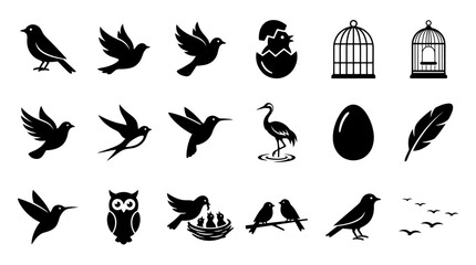 Obraz premium Set of Bird Silhouettes and Avian Icons for Nature and Wildlife Design