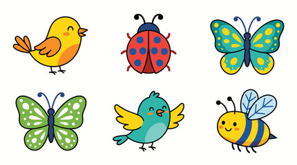 Fototapeta premium Cute Cartoon Animals and Insects Collection with Vibrant Colorful Vector Icons