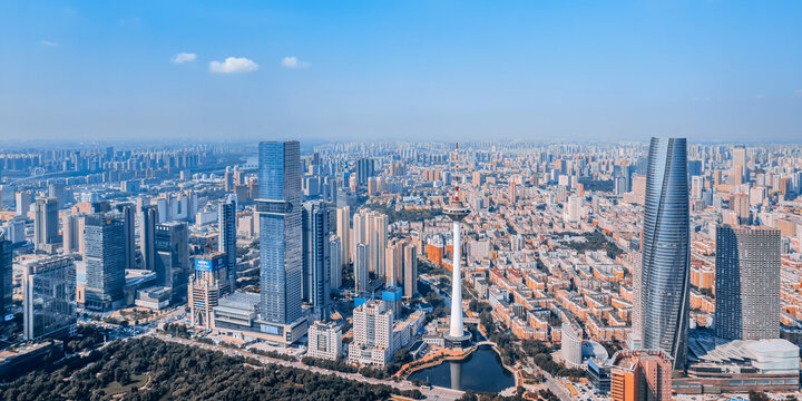 Aerial photography of the color TV tower city CBD in Shenyang, Liaoning, China