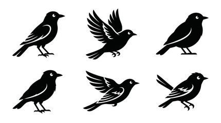 Obraz premium Minimalist black bird vector icons collection for graphic design projects