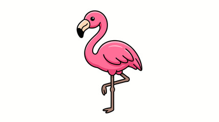 Cute pink flamingo bird illustration standing on one leg isolated on white © matahari