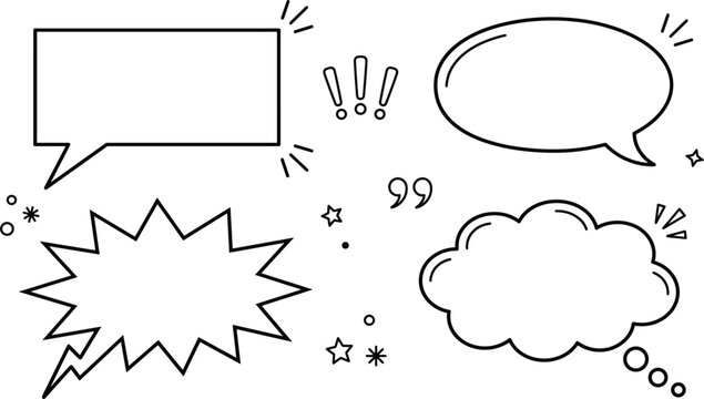 Speech bubble vector icon set featuring comic dialogue cloud thought box exclamation and blank chat line art elements