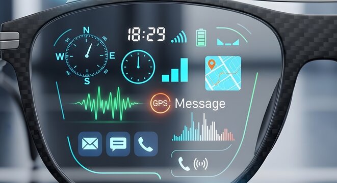 Futuristic Augmented Reality Smart Glasses with HUD Interface