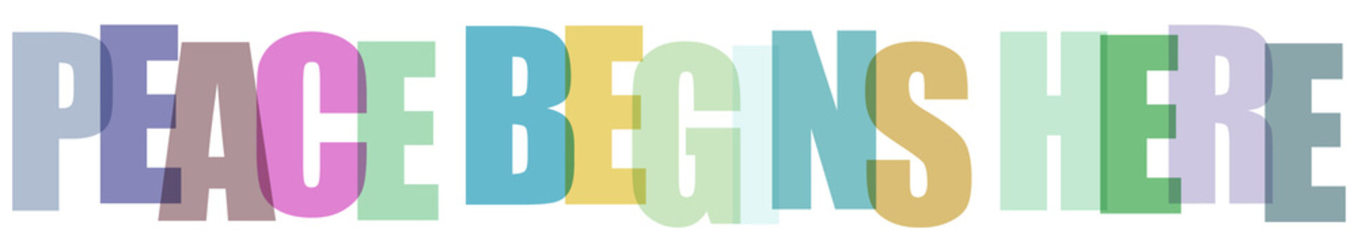 Peace begins here colorful artistic lettering for mindfulness and harmony concept designs.