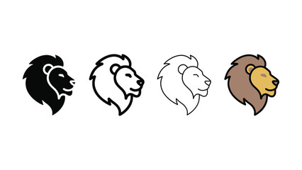 Lion head vector silhouette collection with mane detail in profile view during daylight Isolated on white background © Sharif