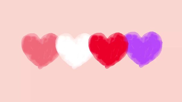 ハートのアニメーション　ほんわか手描きイラストの動画素材（ピンク背景）