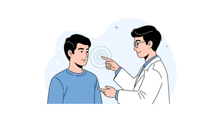 Fototapeta premium Doctor examining patient's eye with futuristic technology or eye chart, vector illustration