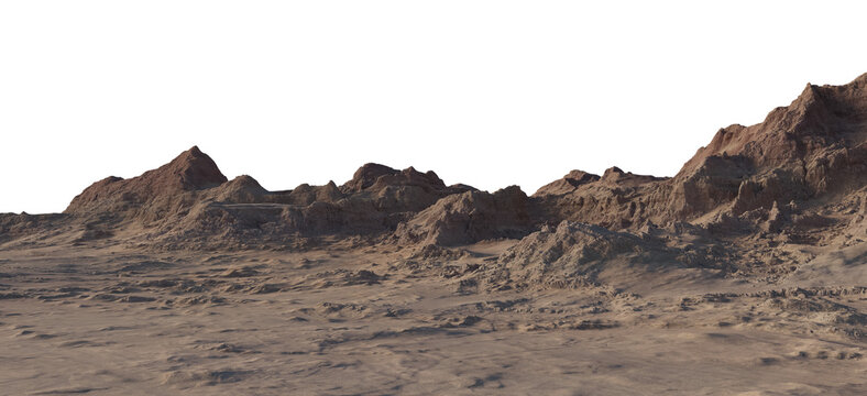 Rocky Desert Landscape Panorama 3D Rendering of Arid Canyon Terrain at Low Angle
