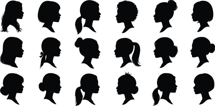 Collection of Female Silhouette Hairstyles and Profiles Diverse Women Hair Styles and Updos Keywords: female silhouette, woman