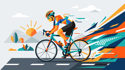 Fototapeta premium Cyclist riding a bicycle on a road with abstract colorful background.