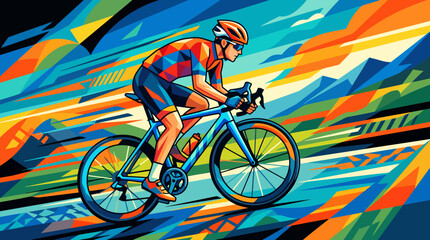 Fototapeta premium Cyclist riding a bicycle with abstract colorful background.