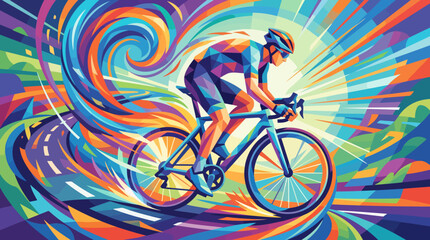 Fototapeta premium Cyclist riding a bicycle with colorful abstract background.