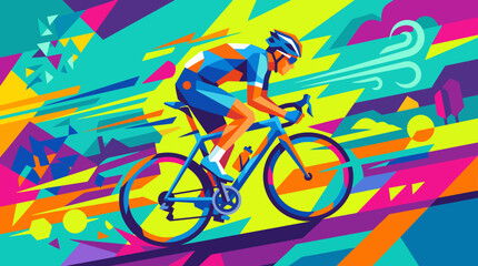 Fototapeta premium Cyclist riding a bicycle with colorful abstract background.