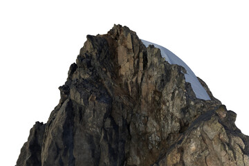 Fototapeta premium Rugged Mountain Peak Rock Formation With Snowy Ridge and Detailed 3D Rendering