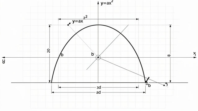 Mathematical graph of parabola with labeled points and coordinate axes illustrating quadratic functions