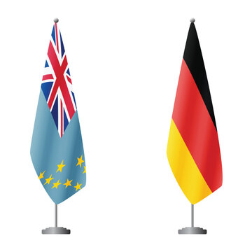 Tuvalu and Germany flags on flagpoles for official ceremonies and meetings, transparent background vector