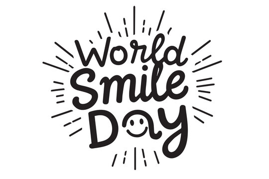 Clean vector artwork featuring a decorative doodle background with &ldquo;World Smile Day&rdquo; typography, designed for celebration use, happiness concept, and fun festive branding.