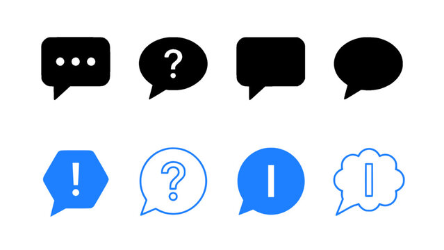Message bubbles, communication symbols, chat, and discussion icons.
