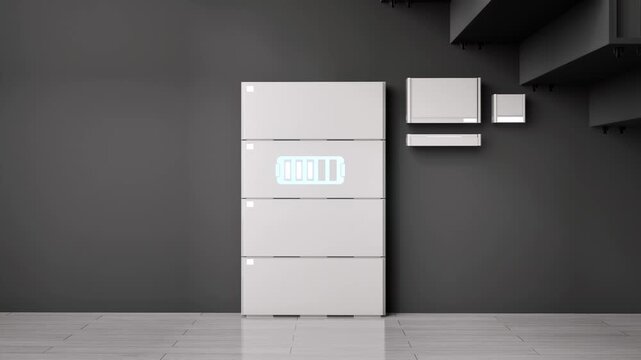3d rendering home battery or energy storage system for residential used with digital graphic display 4k footage