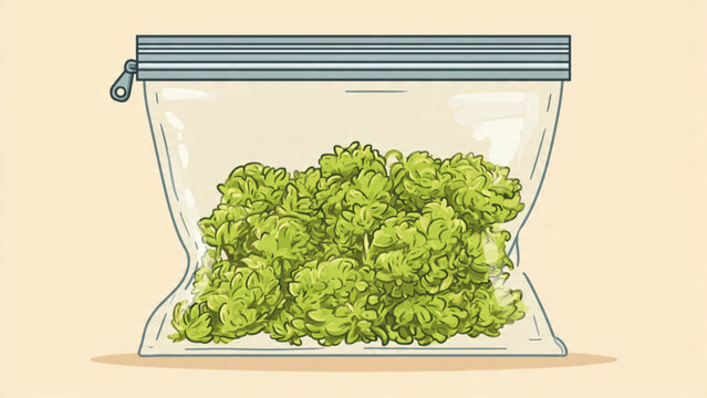Fresh green lettuce leaves inside clear plastic zip lock bag for storage or food packaging