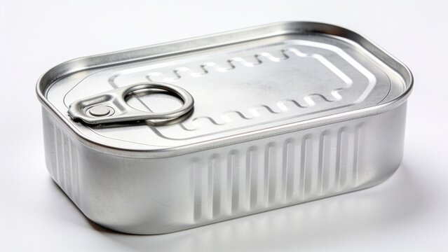 An open tin can with a pull tab sits on a white surface.