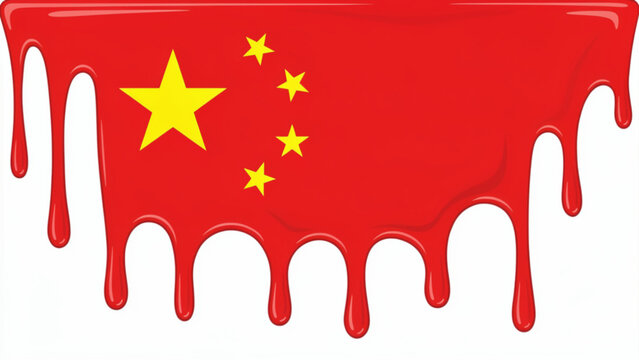 China flag with red background and yellow star pattern in a dripping paint style