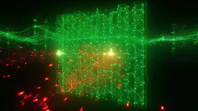 Cybersecurity Cybersecurity firewall network data protection defense digital abstract green technology concept, glowing green data grid firewall wall blocks red malware attack particles