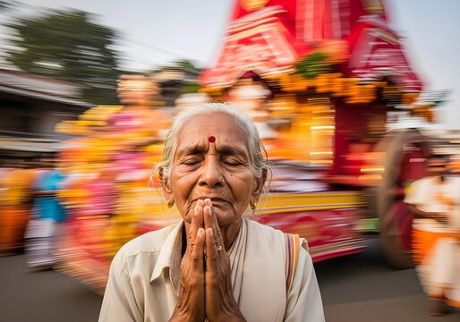 Elderly Devotee Offering Prayer During Jagannath Rath Yatra