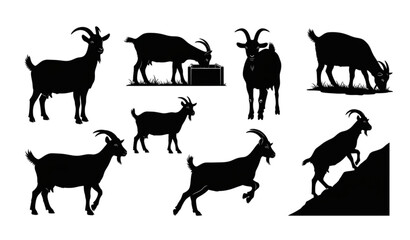 Obraz premium Livestock Goat Silhouette Collection Vector Illustration