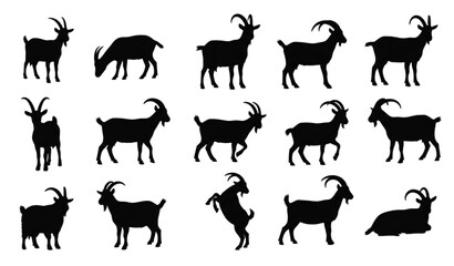 Fototapeta premium Goat Silhouettes in Various Poses Vector Collection