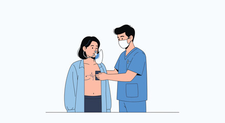 Fototapeta premium Doctor performs ECG on patient, vector illustration of medical examination and healthcare