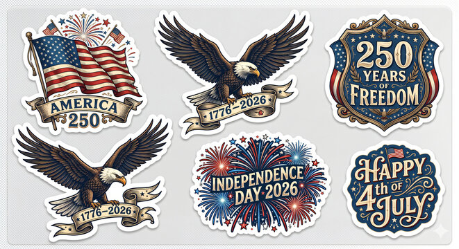Retro Patriotic USA Semiquincentennial and Fourth of July Sticker Sheet Collection