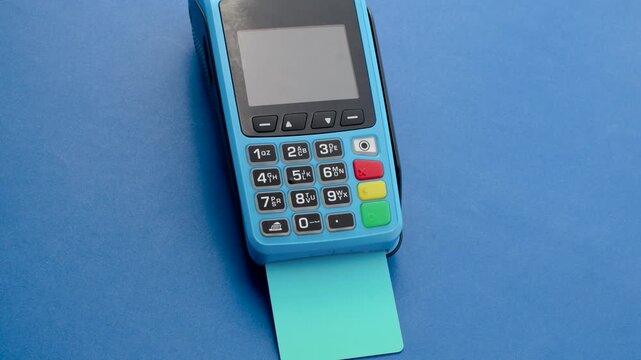 lue card machine with smooth surface, standing out with elegance and modernity. On a smooth surface, the blue card machine stands out, promoting practicality and style.