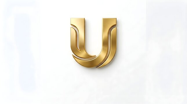 Stylish layered golden U monogram with compact vertical form and smooth metallic reflections, an elegant premium initial ideal for technology firms, consulting agencies, finance brands, media companie