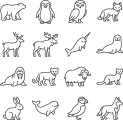 Collection of various animal line drawings on white background © Md Imran