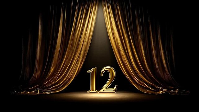 Golden curtains reveal number twelve.