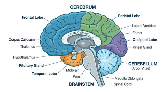 Labeled anatomy of the human brain cross section