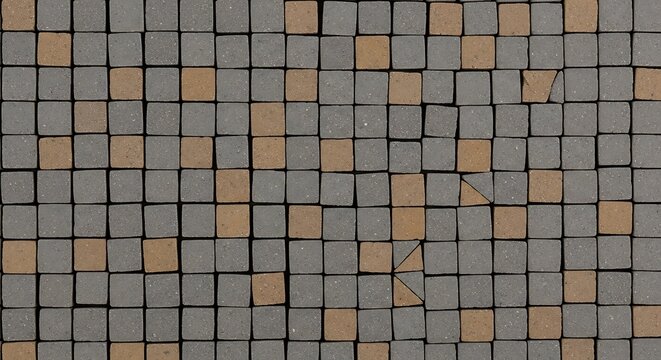 Abstract geometric mosaic pattern of beige and gray squares on dark background