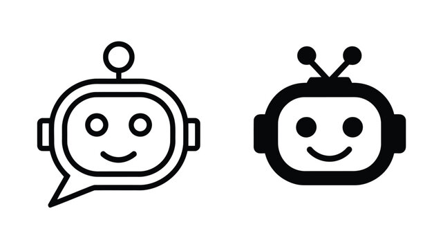 Chatbot icon, virtual assistant logo, AI bot symbol, app UI website design element, transparent PNG vector illustration set.
