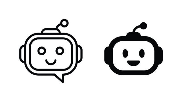 Chatbot icon, virtual assistant logo, AI bot symbol, app UI website design element, transparent PNG vector illustration set.
