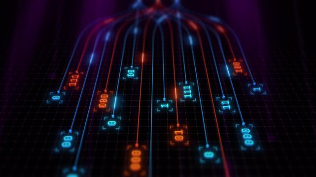 AI Infrastructure Network Processing Binary Data Flow Through Intelligent Digital Architecture Animation